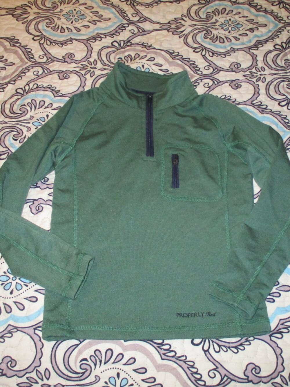 Green 1/4 zip  Properly Tied Lil Ducklings Delta Pullover size 3T  Just like Dad